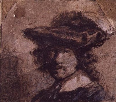 Autoportrét s opeřeným kloboukem a bílým límcem od Rembrandt Harmensz. van Rijn