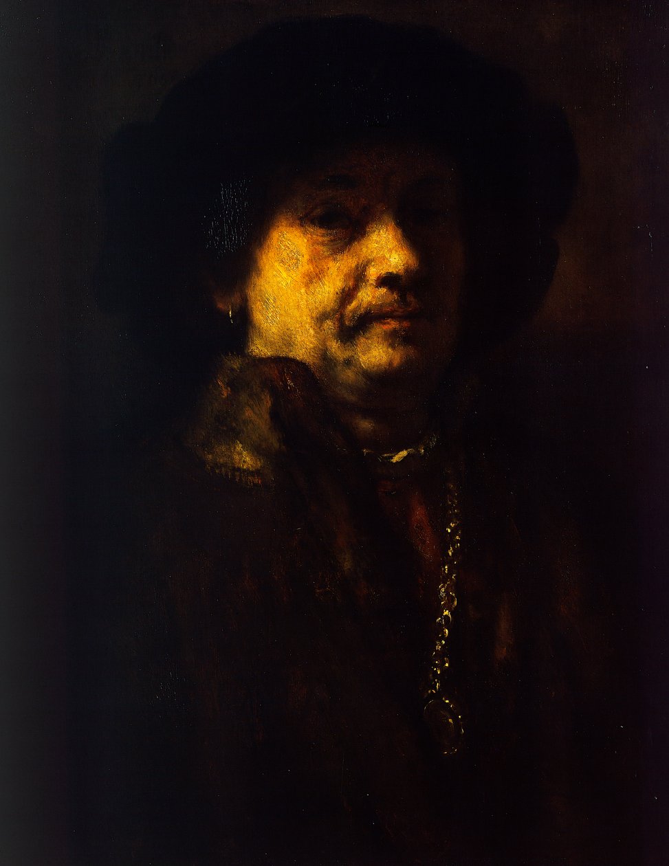 Autoportrét v kožichu se zlatým řetízkem a náušnicí od Rembrandt Harmensz. van Rijn