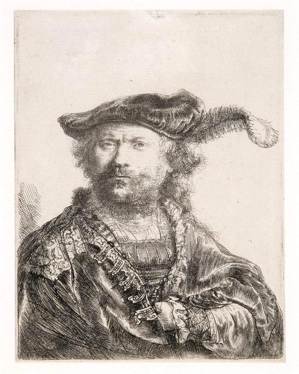 Autoportrét v sametové čepici a plímu od Rembrandt Harmensz. van Rijn