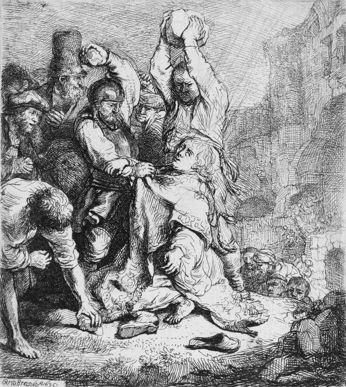 Kamenování svatého Štěpána (pero a inkoust na papíře) od Rembrandt van Rijn