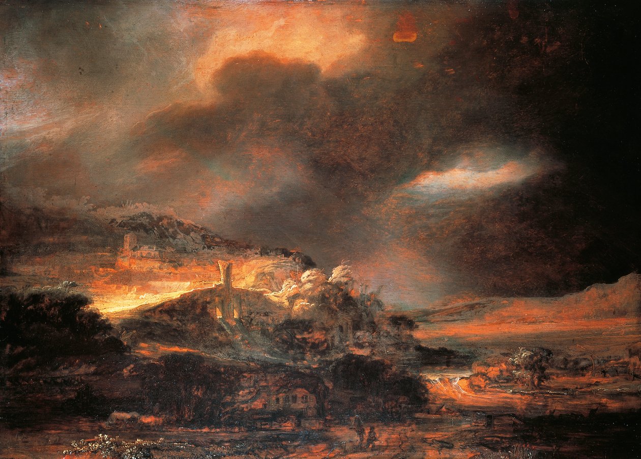 Bouřlivá krajina, c.1637/38 (olej na panelu) od Rembrandt Harmensz. van Rijn