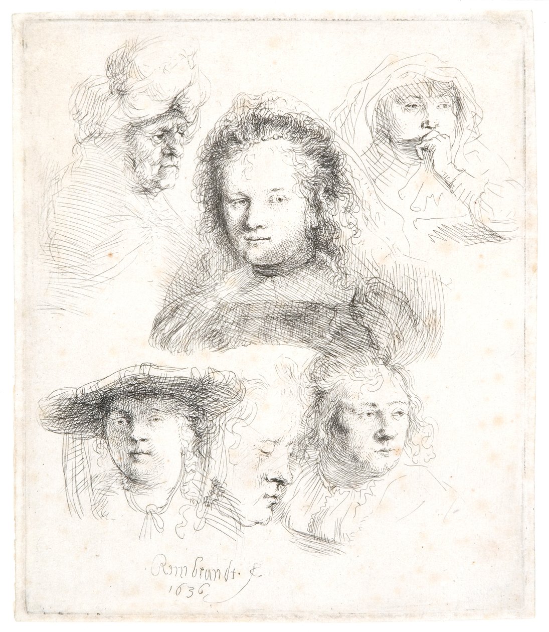 Studie hlavy Saskie a další od Rembrandt Harmensz. van Rijn