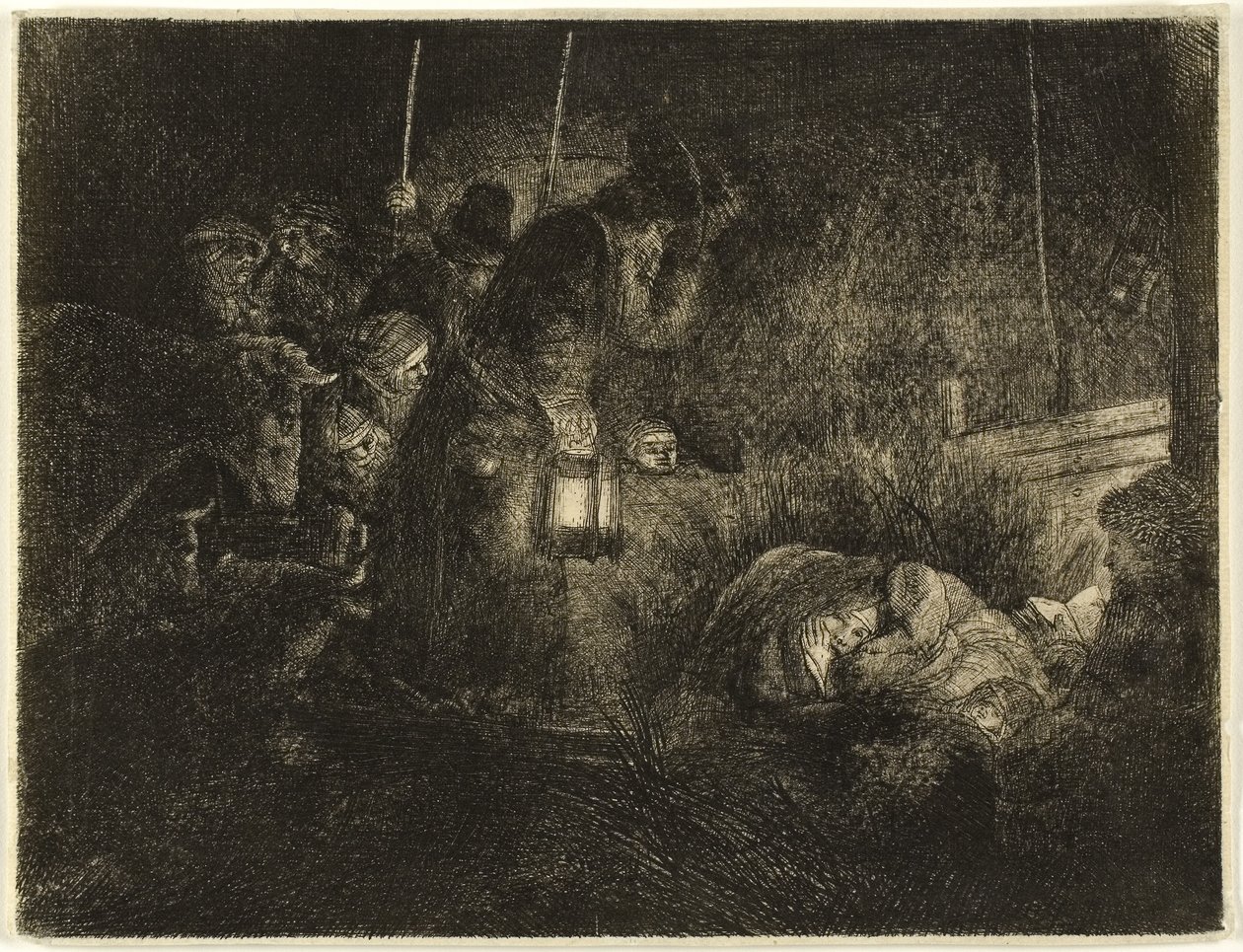The Adoration of the Shepherds: A Night Piece, c.1657 (lept na papíře) od Rembrandt Harmensz. van Rijn