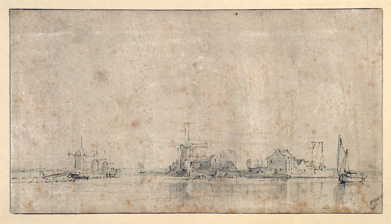 Amstel at the Omval, c.1650-53 (pero a inkoust s mytím na papíře) od Rembrandt Harmensz. van Rijn