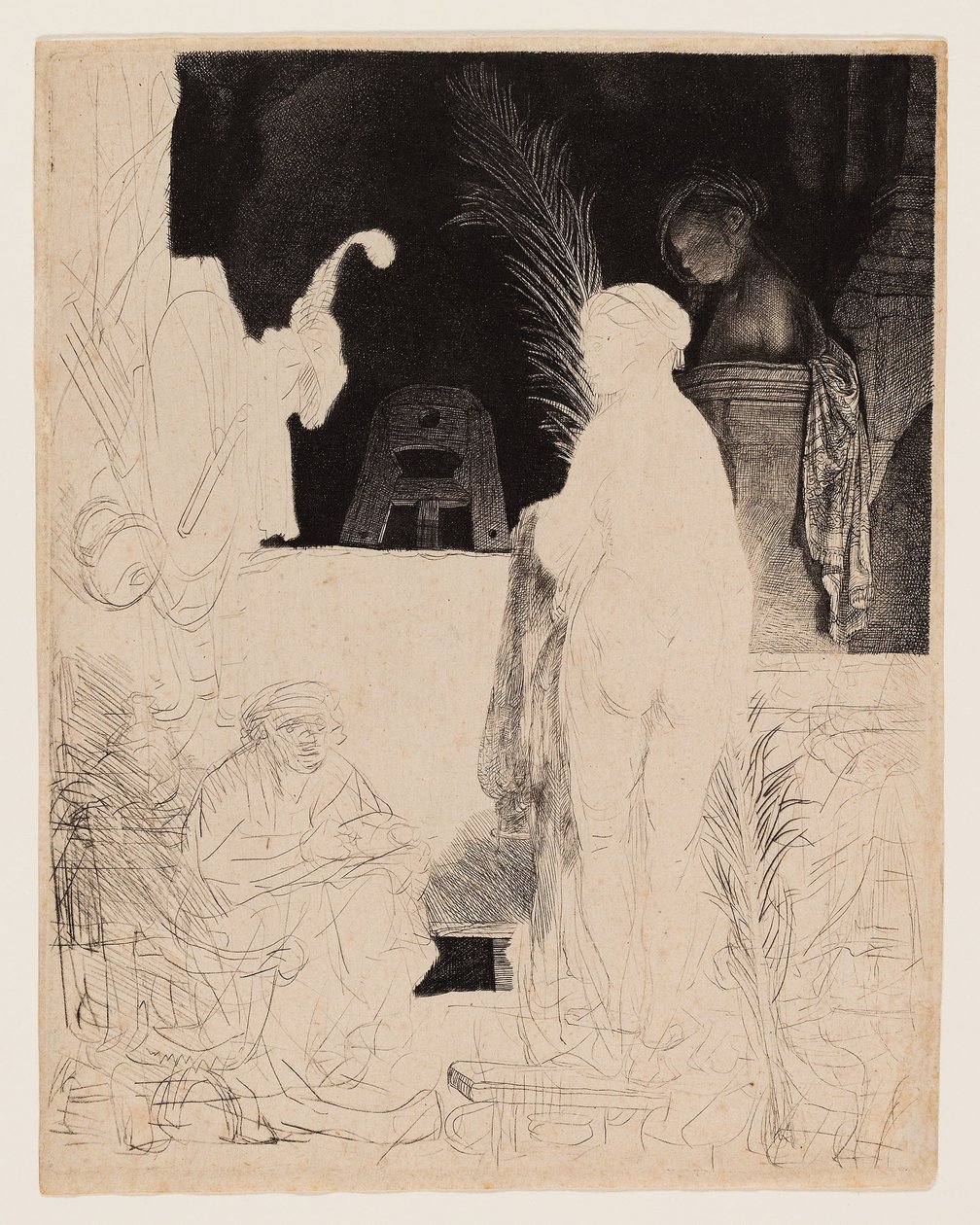 The Artist Drawing from the Model, c.1639 (lept a suchá jehla na leštěném papíře) od Rembrandt Harmensz. van Rijn