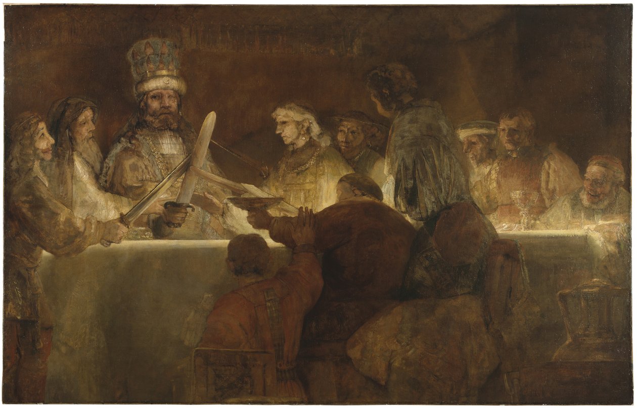 Spiknutí Bataviánů pod vedením Claudia Civilise, kolem roku 1666 (olej na plátně) od Rembrandt van Rijn