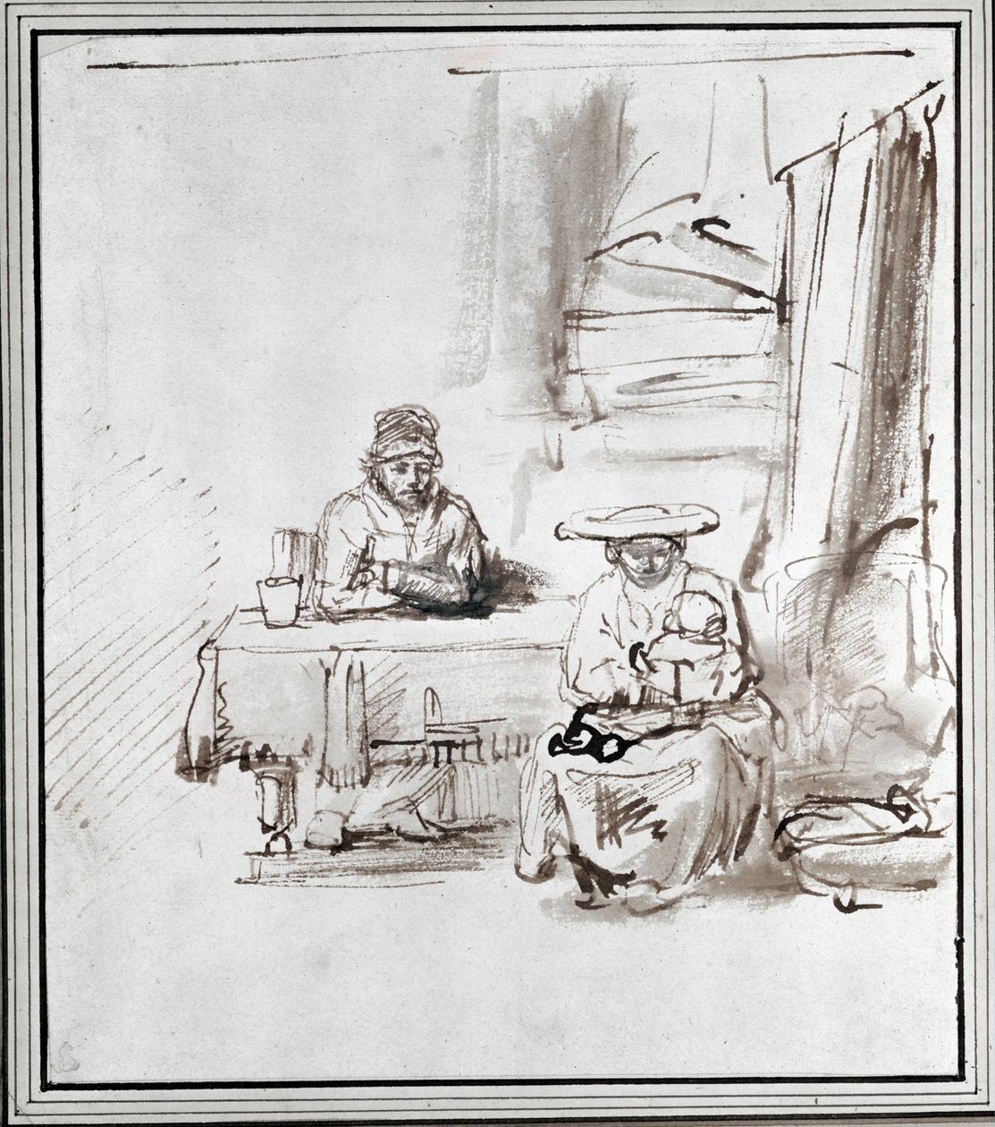 Svatá rodina. Kresba perem a tuší (kresba) od Rembrandt Harmensz. van Rijn