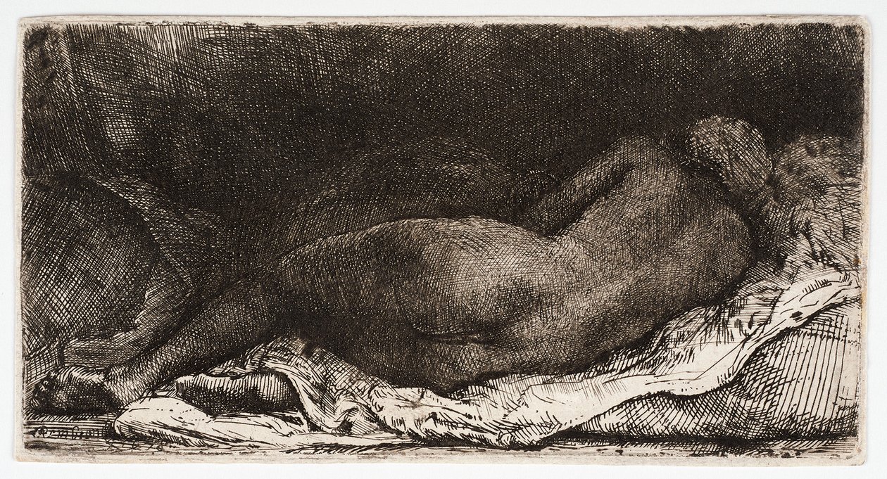 Nahá žena, spící s hýžděmi ve větru, od Rembrandt Harmensz. van Rijn