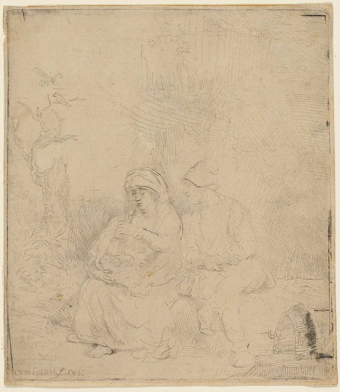 Zbytek na útěku do Egypta: Lehce leptané od Rembrandt Harmensz. van Rijn