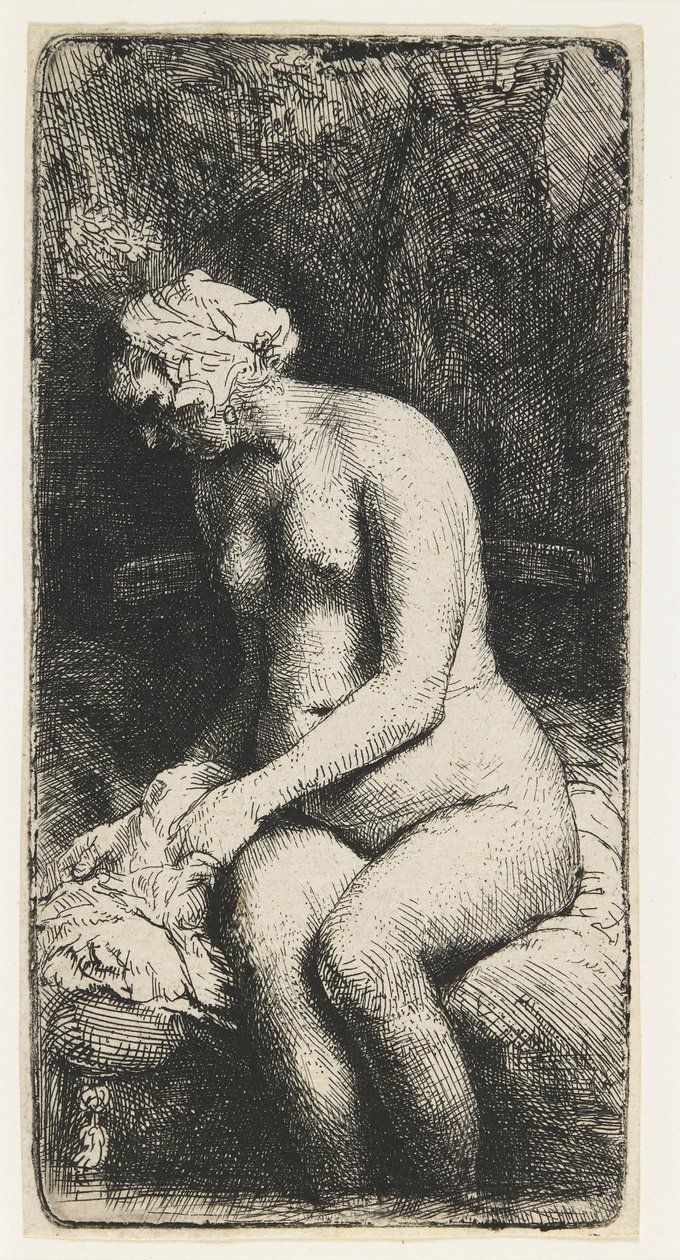 Žena si koupe nohy u potoka od Rembrandt van Rijn