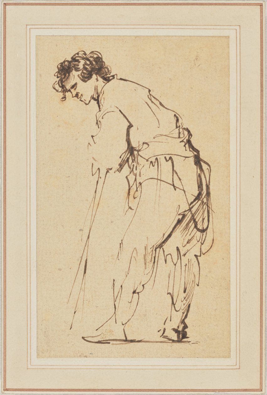 Mladý muž opírající se o hůl od Rembrandt Harmensz. van Rijn