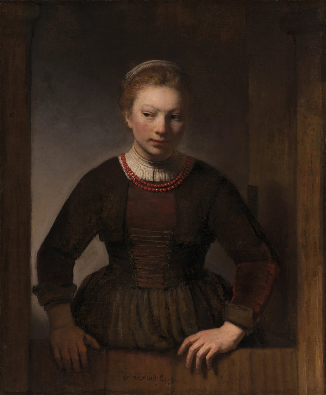 Mladá žena u otevřených polovičních dveří, 1645 od Rembrandt Harmensz van Rijn