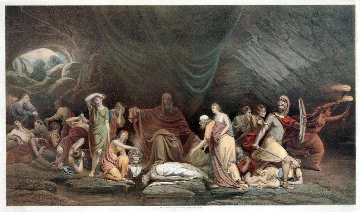 Soud smrti, hospoda. 1859 (barevné lito) od Rembrandt Peale