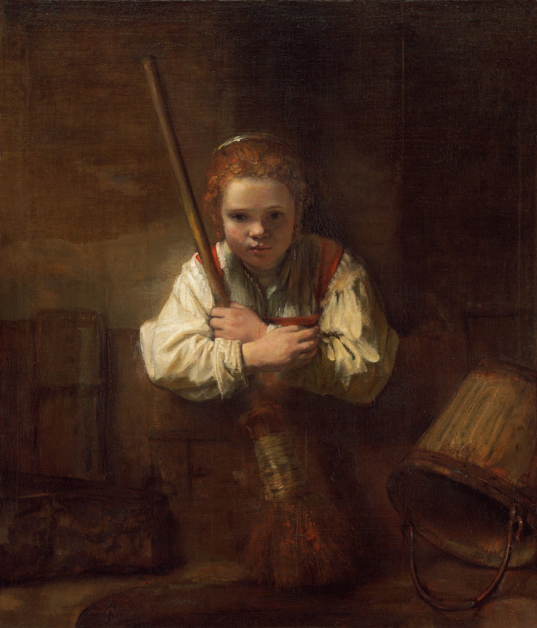 Dívka s koštětem od Rembrandt Workshop
