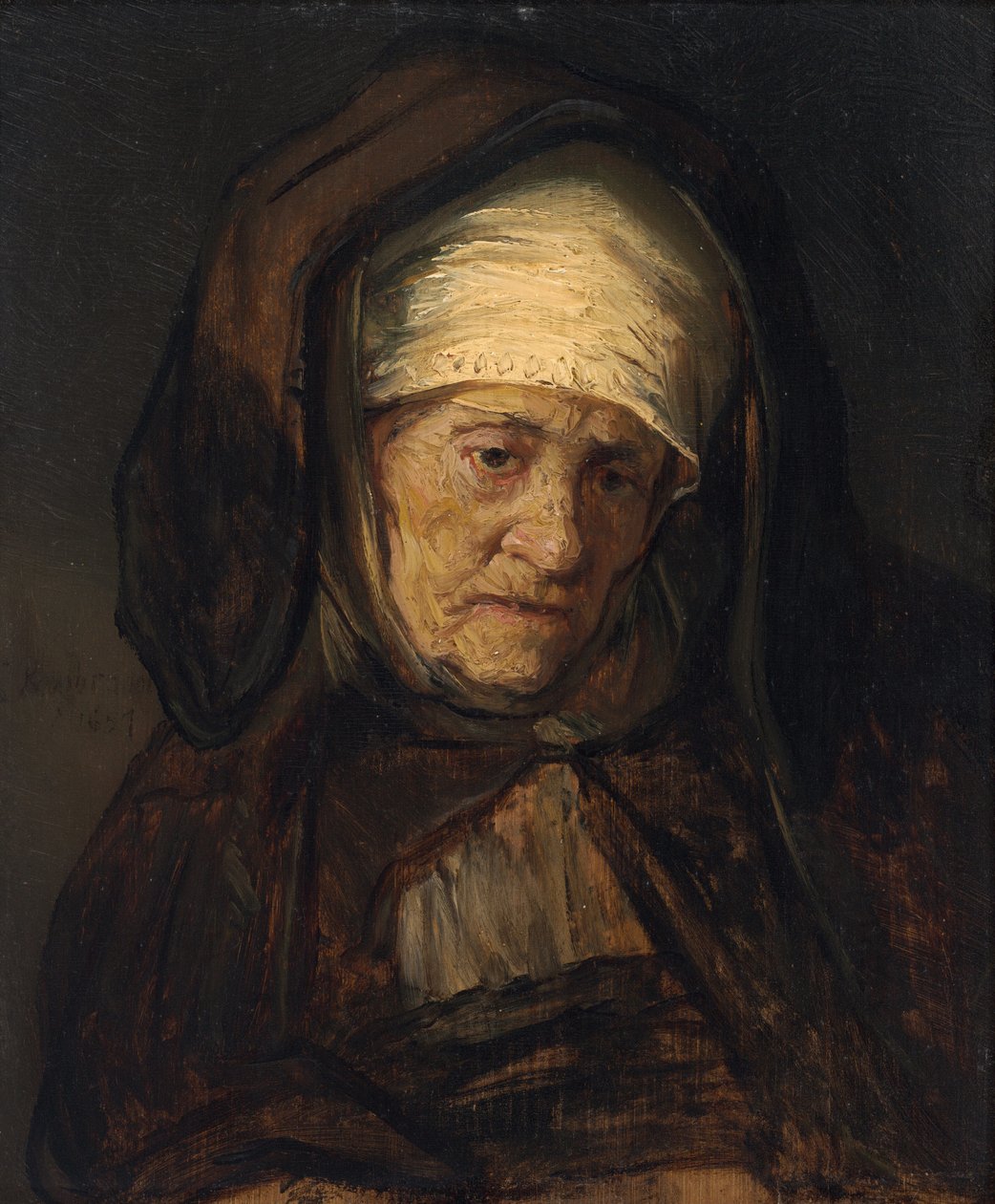 Hlava staré ženy, 16551660. od Rembrandt Workshop