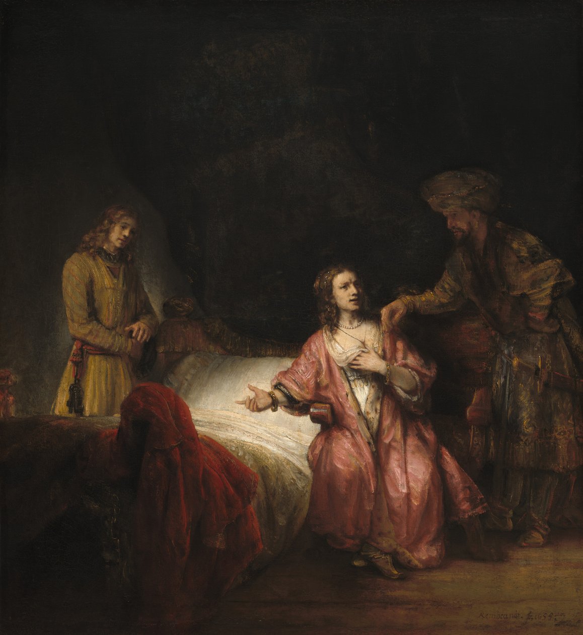 Josef obviněn Potifarovou ženou od Rembrandt Workshop