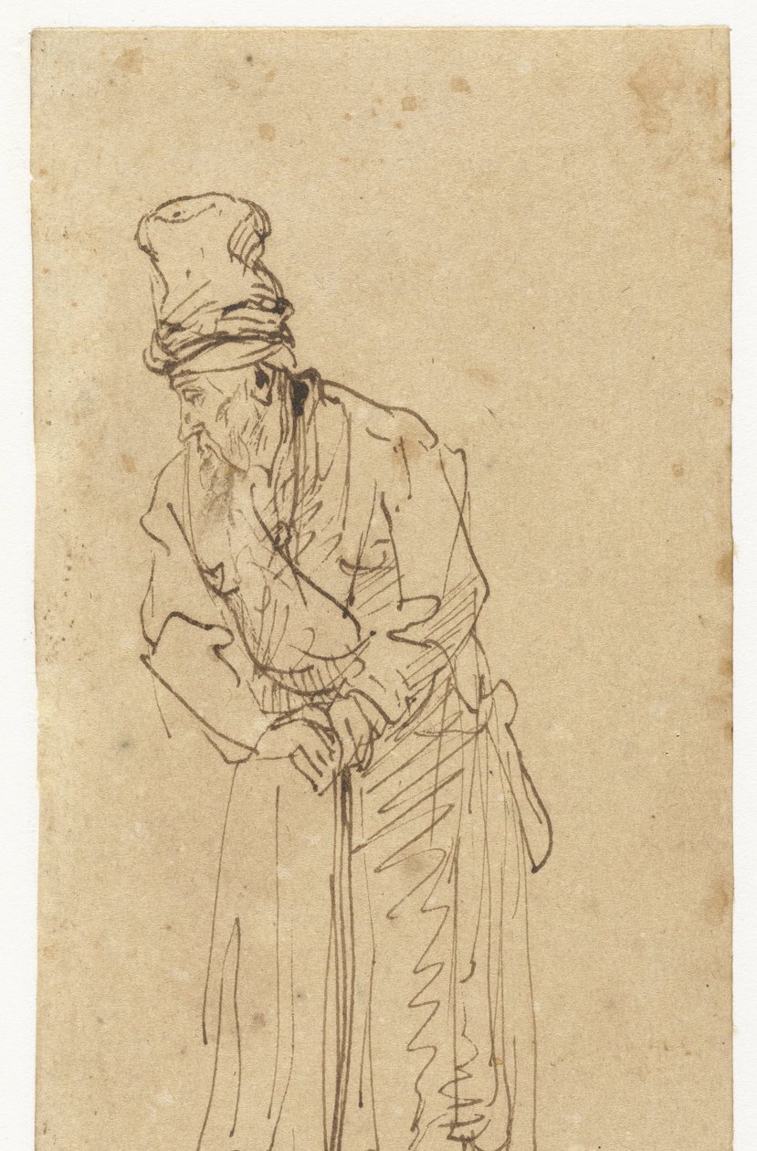 Starý muž opírající se o hůl od Rembrandt van Rijn (school of)
