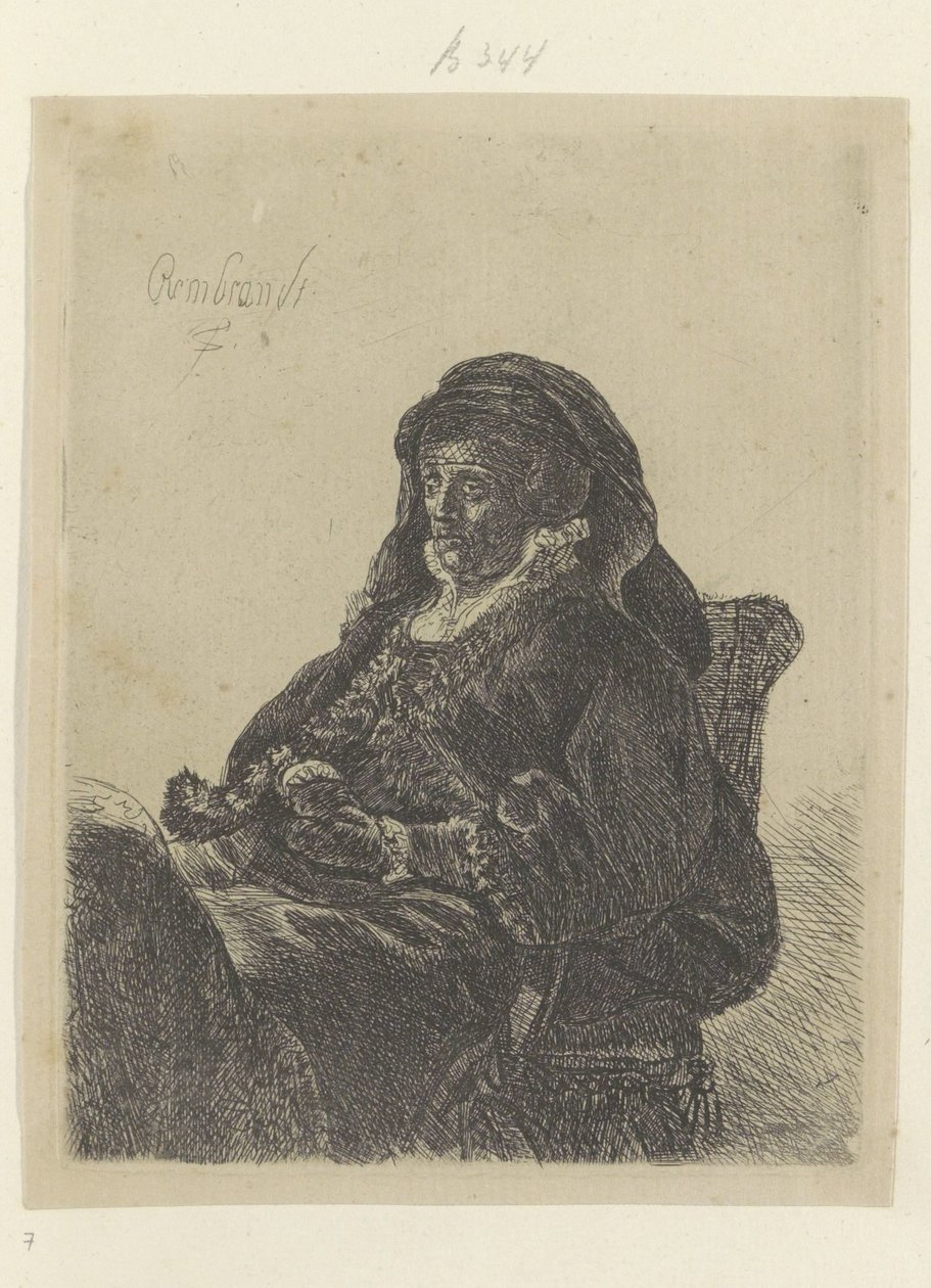 Rembrandtova matka jako vdova s ​​černými rukavicemi Recueil de quatre-vingt-cinq estampes originales (název série) od Rembrandt van Rijn (school of)