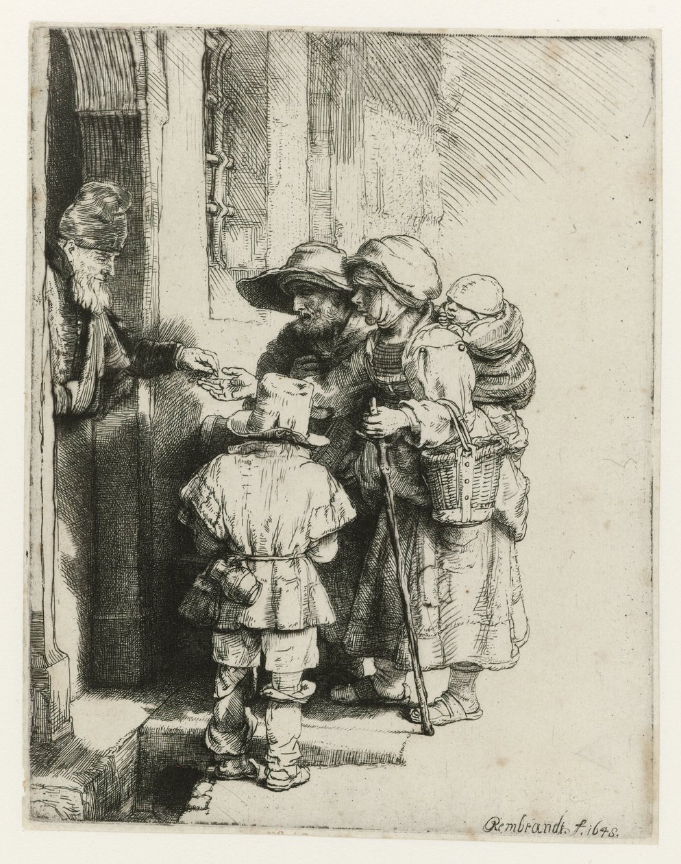 Slepý hráč hurdy-gurdy a jeho rodina Slepý hráč hurdisky a rodina pobírající almužnu od Rembrandt van Rijn