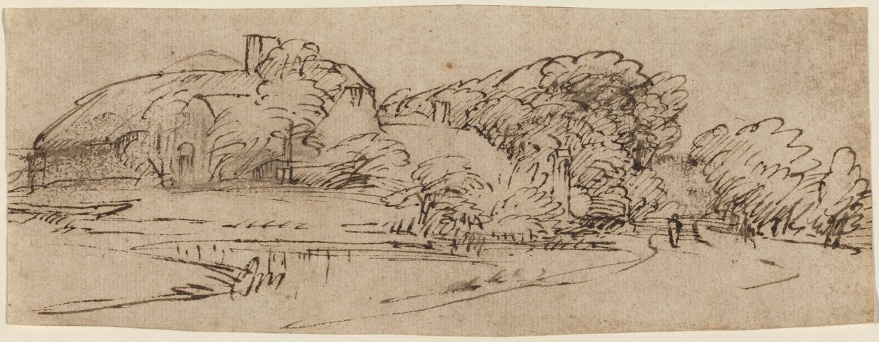 Krajina s hospodářskými budovami mezi stromy od Rembrandt van Rijn