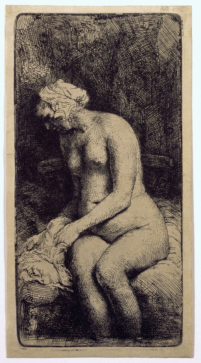 Žena si koupe nohy u potoka od Rembrandt van Rijn