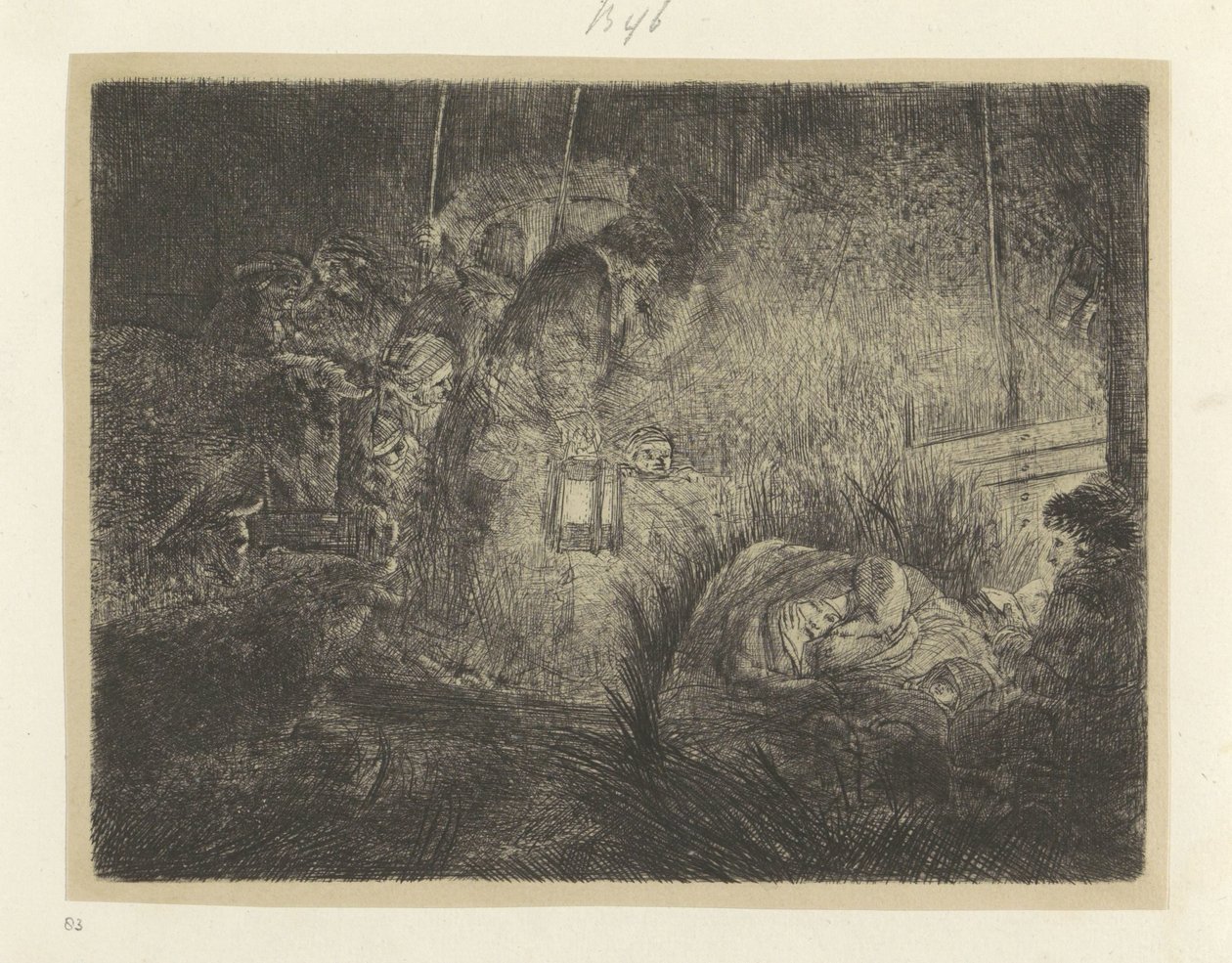 Aanbidding der pastevců: nachtstuk Kolekce osmdesáti pěti původních tisků (název série) od Rembrandt van Rijn