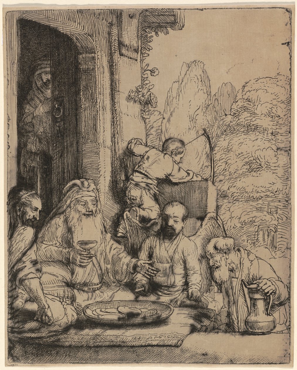 Abraham baví anděly od Rembrandt van Rijn