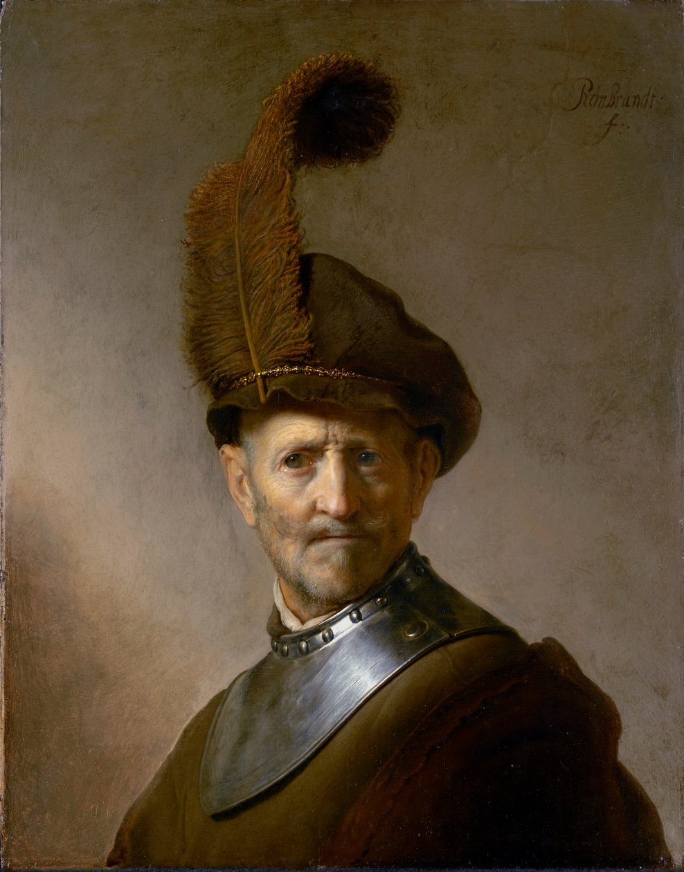 Starý muž ve vojenském kostýmu (dříve nazývaný Portrét Rembrandtova otce), kolem roku 1630 od Rembrandt van Rijn