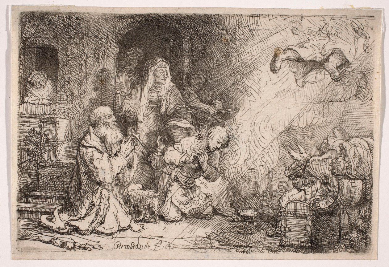 Anděl opouštějící Tobiasovu rodinu od Rembrandt van Rijn
