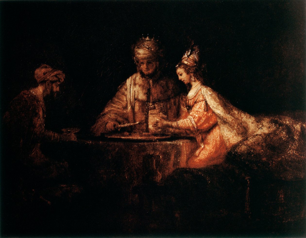 Assuerus, Haman a Ester, 1660 od Rembrandt van Rijn