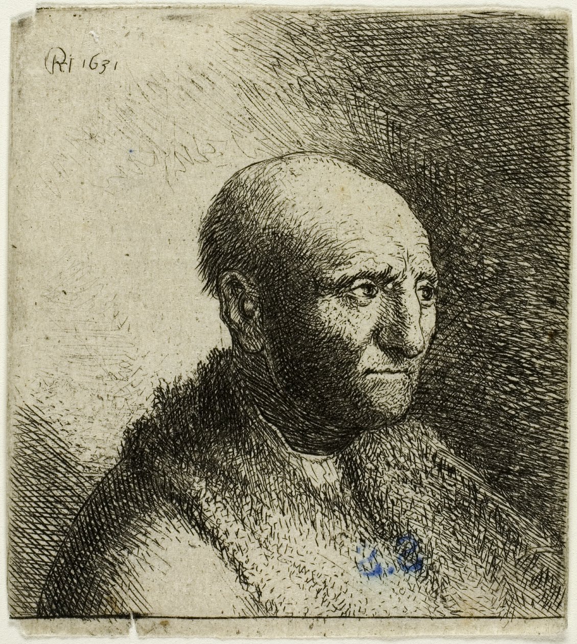 Plešatý muž v kožešinovém plášti: Poprsí od Rembrandt van Rijn