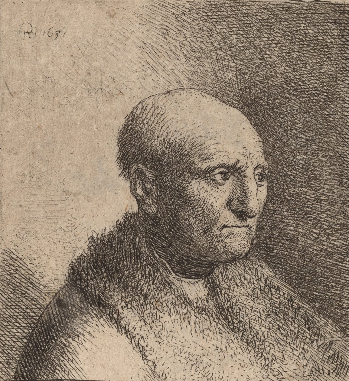 Plešatý muž v kožešinovém plášti, c. 1630. od Rembrandt van Rijn