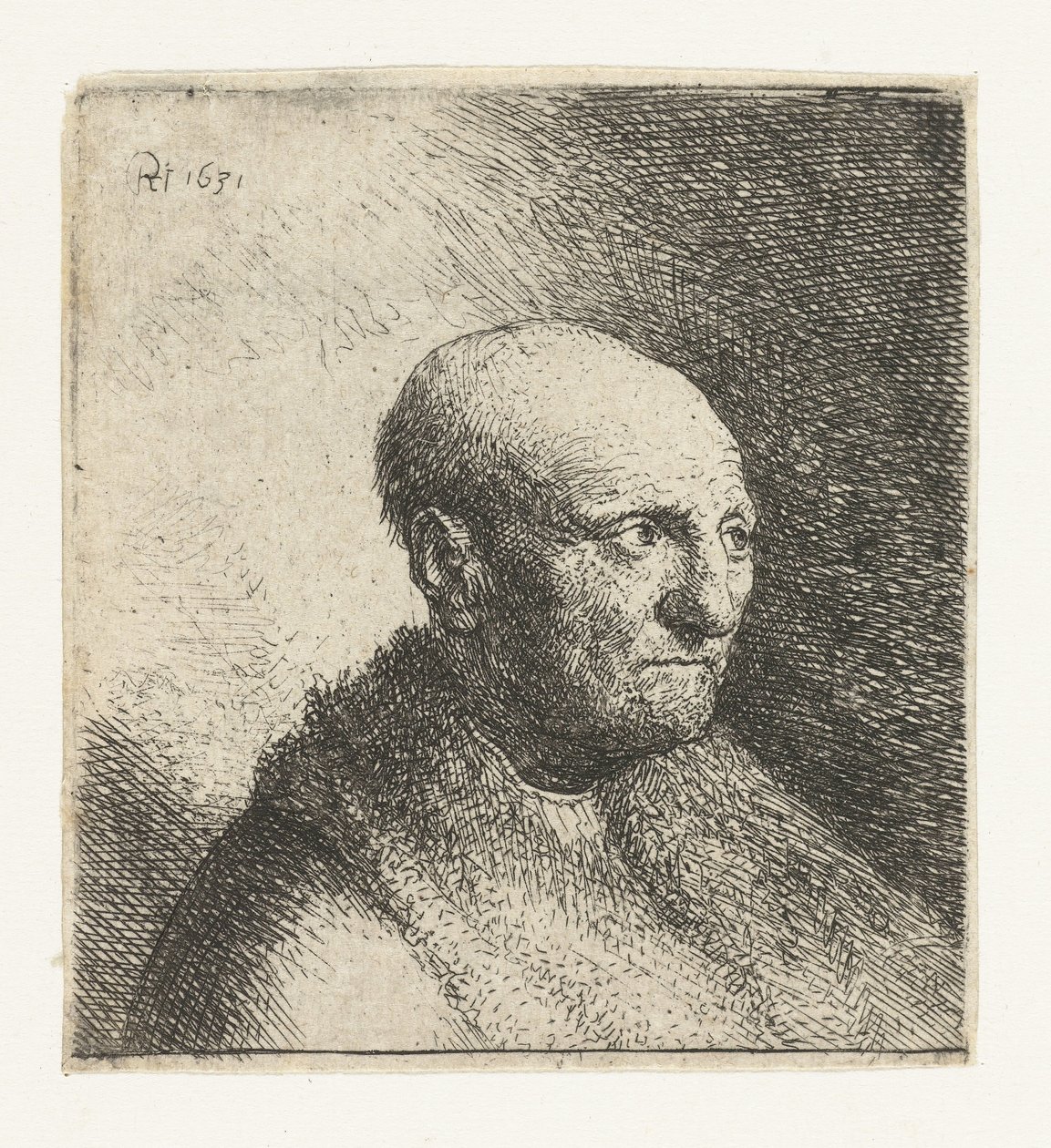 Plešatý muž v kožešinovém plášti: poprsí od Rembrandt van Rijn