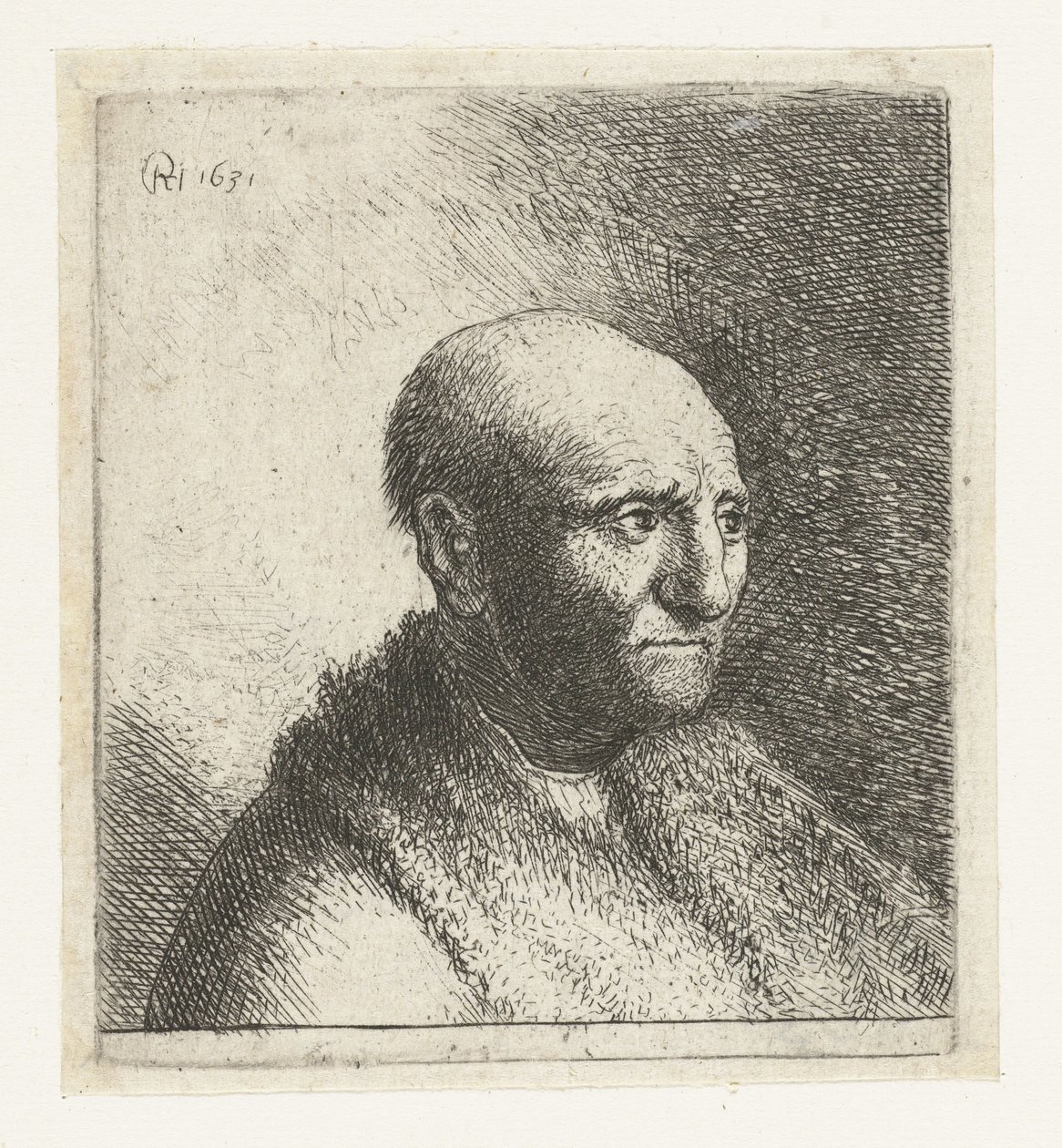 Plešatý muž v kožešinovém plášti: poprsí od Rembrandt van Rijn