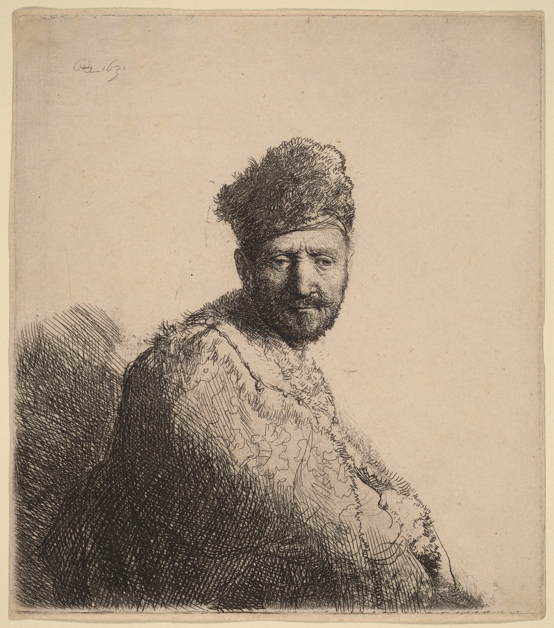 Vousatý muž v kožešinové orientální čepici a plášti: otec umělce od Rembrandt van Rijn