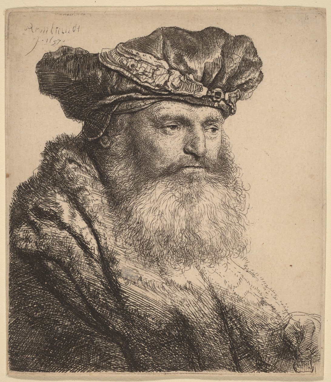 Vousatý muž v sametové čepici s klenotovou sponou od Rembrandt van Rijn