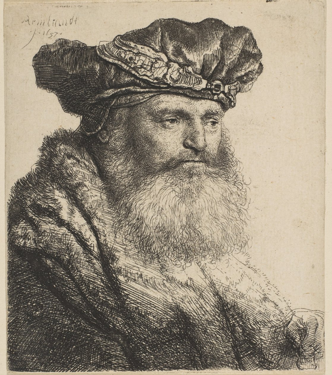 Vousatý muž v sametové čepici s klenotovou sponou, 1637. od Rembrandt van Rijn