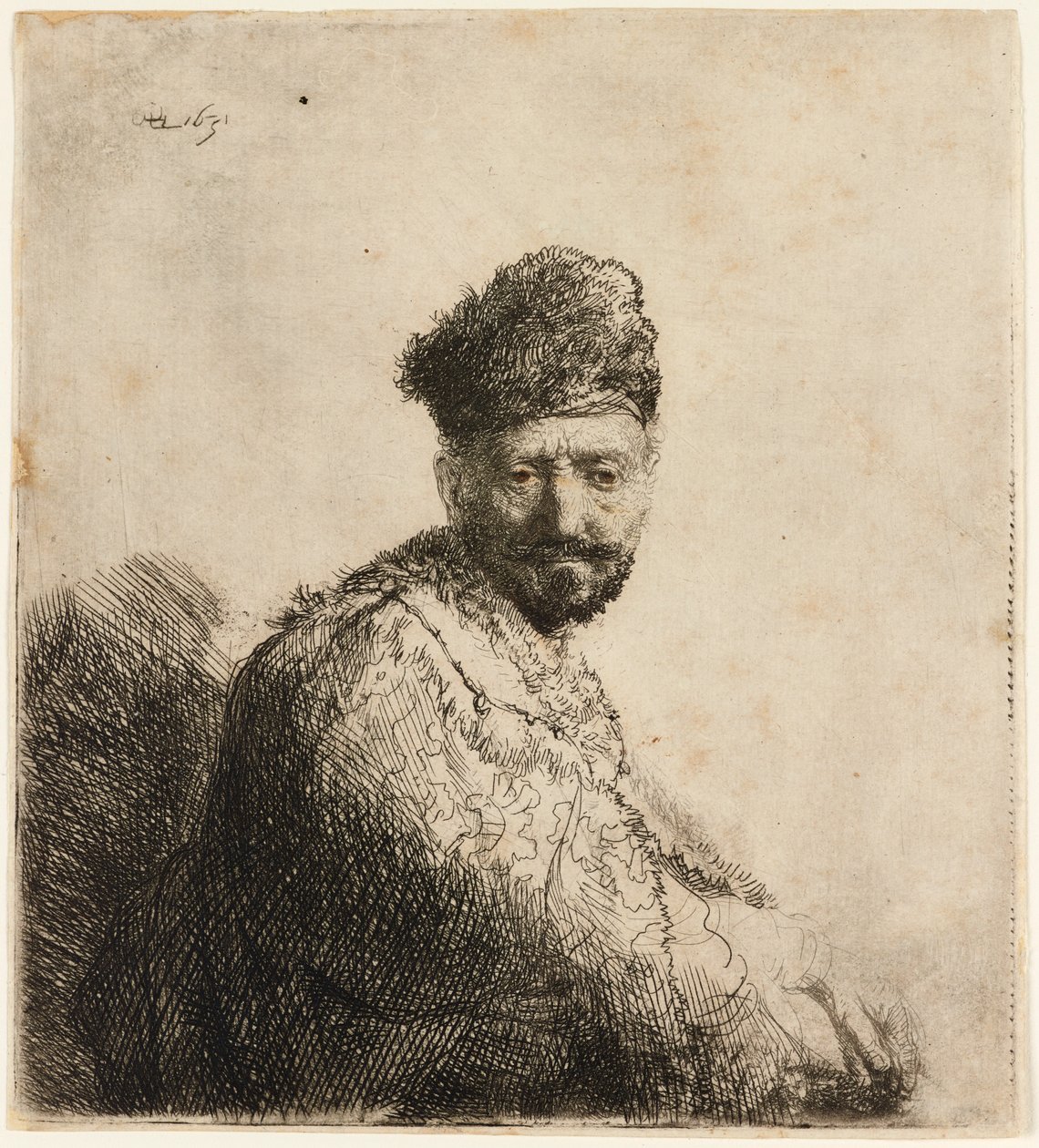 Vousatý muž v chlupaté orientální čepici: otec umělce, 1631. od Rembrandt van Rijn