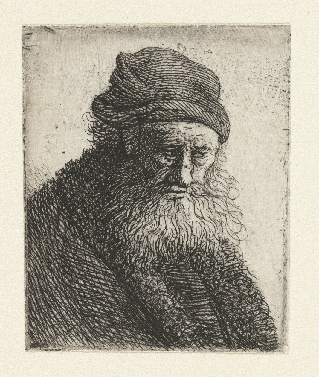 Vousatý muž s krátkými vlnitými vlasy: poprsí od Rembrandt van Rijn