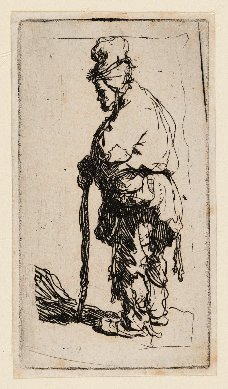 Žebrák opírající se o hůl, tváří vlevo od Rembrandt van Rijn