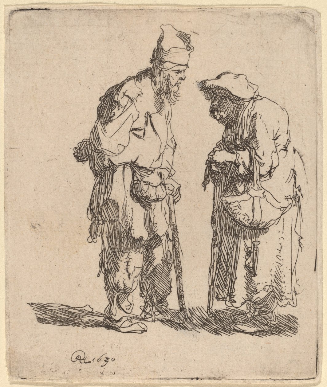 Žebrák a žebrák konverzují od Rembrandt van Rijn