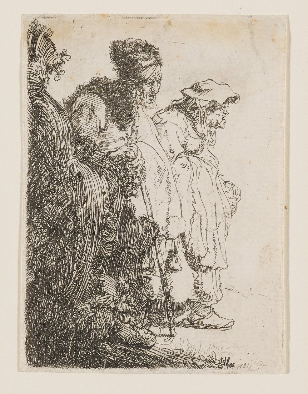 Žebrák a žebračka za bankou od Rembrandt van Rijn