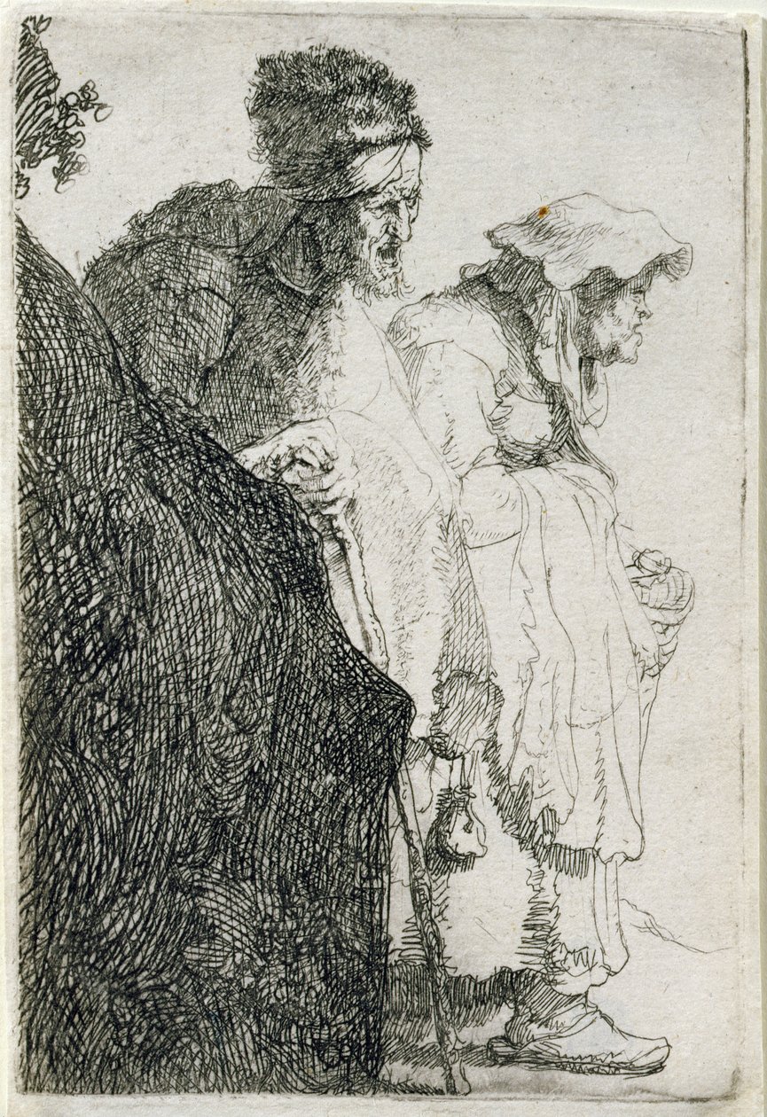 Žebrák a žena za bankou, c.1630 od Rembrandt van Rijn