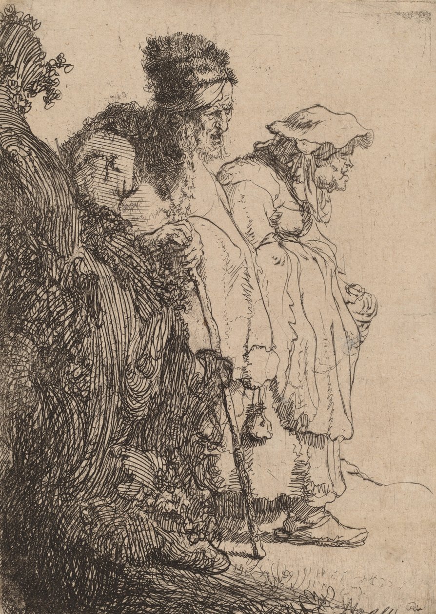 Žebrák a žena za bankou, c. 1630. od Rembrandt van Rijn
