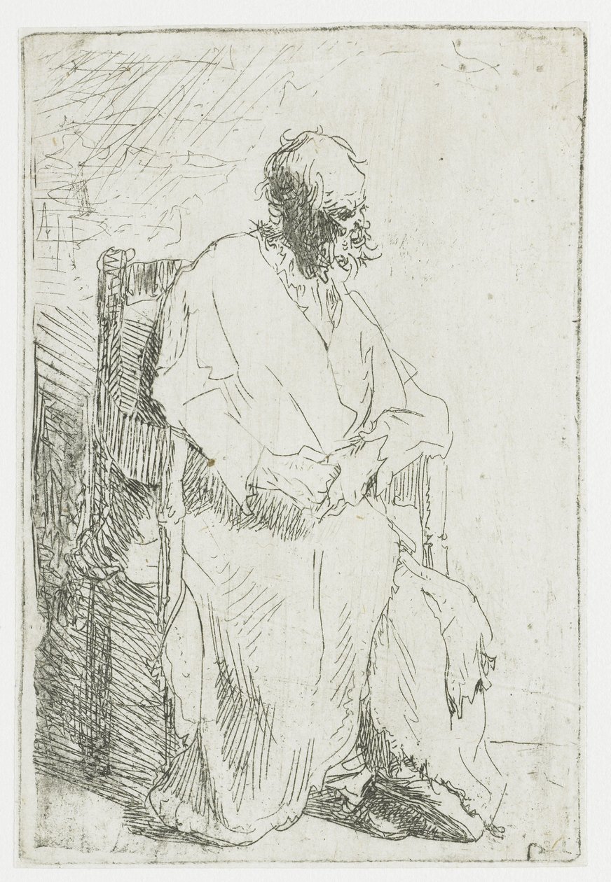 Žebrák sedící v křesle od Rembrandt van Rijn