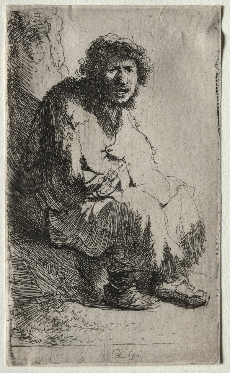 Žebrák sedící na břehu od Rembrandt van Rijn
