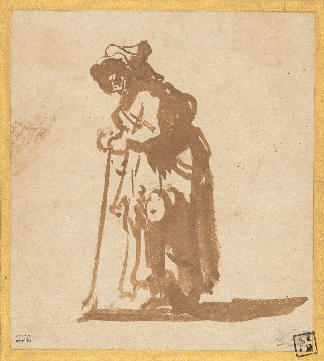 Žebrák opírající se o hůl od Rembrandt van Rijn
