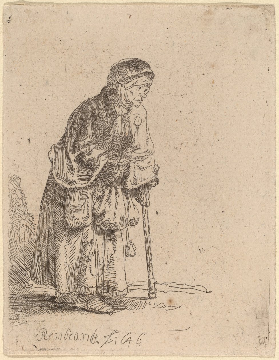 Žebrák opírající se o hůl od Rembrandt van Rijn