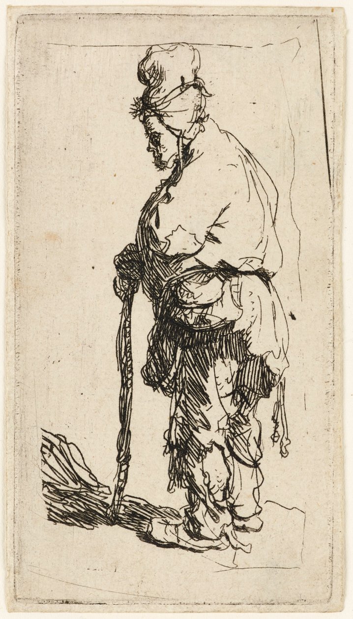 Žebrák opírající se o hůl, kolem 1630. od Rembrandt van Rijn