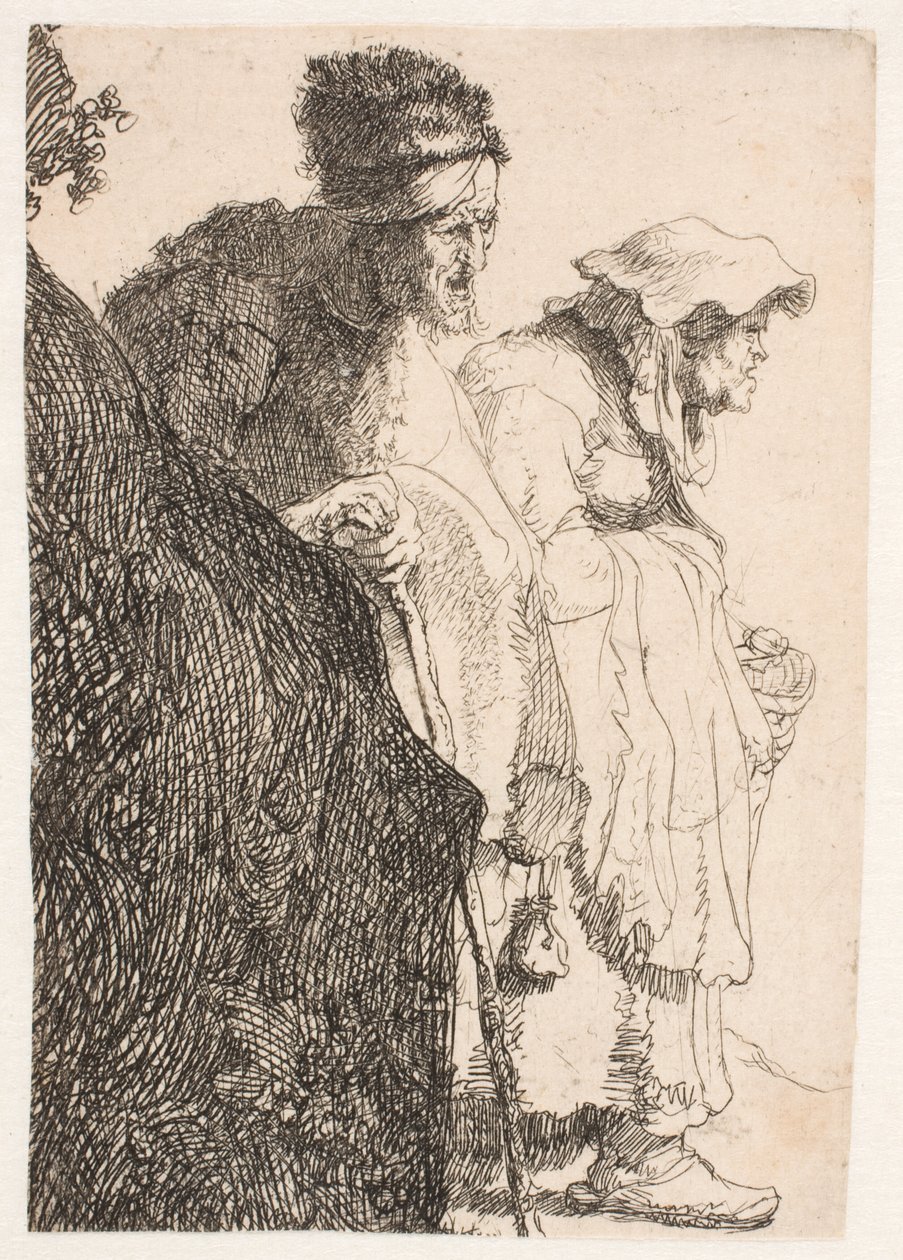 Žebrák a žebračka za bankou od Rembrandt van Rijn